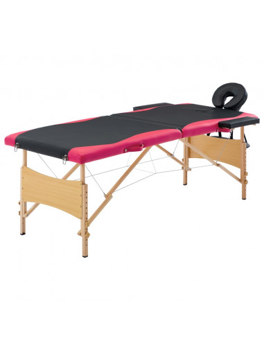 Lettino Massaggio Pieghevole a 2 Sezioni Legno Nero e Rosa