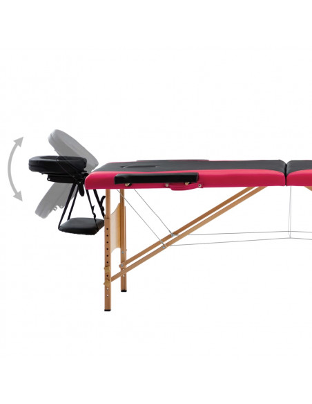 Lettino Massaggio Pieghevole a 2 Sezioni Legno Nero e Rosa