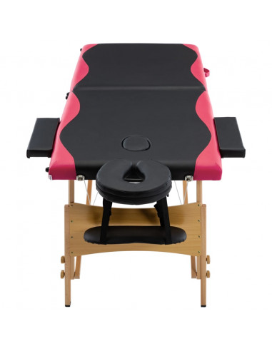 Lettino Massaggio Pieghevole a 2 Sezioni Legno Nero e Rosa