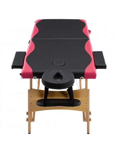 Lettino Massaggio Pieghevole a 2 Sezioni Legno Nero e Rosa