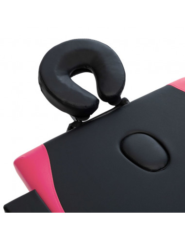 Lettino Massaggio Pieghevole a 2 Sezioni Legno Nero e Rosa