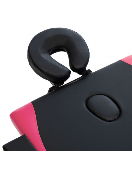 Lettino Massaggio Pieghevole a 2 Sezioni Legno Nero e Rosa