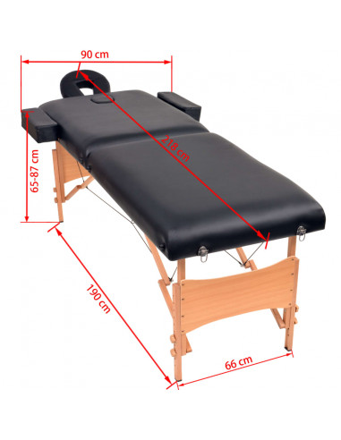 Lettino da Massaggio 2 Zone Pieghevole Spessore 10 cm Nero