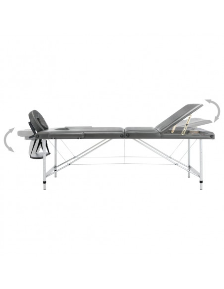 Lettino da Massaggio 3 Zone Telaio Alluminio Antracite 186x68cm