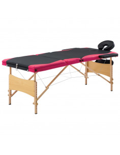 Lettino Massaggio Pieghevole a 3 Sezioni Legno Nero e Rosa