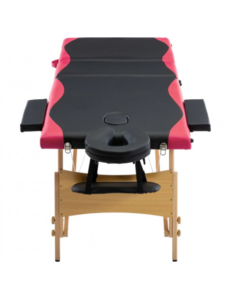 Lettino Massaggio Pieghevole a 3 Sezioni Legno Nero e Rosa