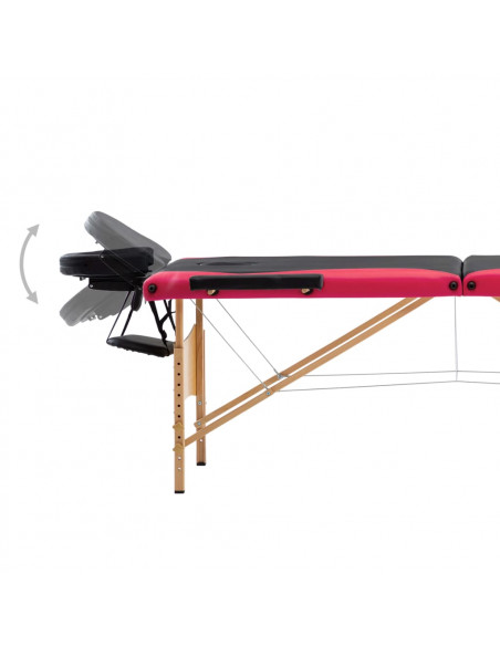 Lettino Massaggio Pieghevole a 3 Sezioni Legno Nero e Rosa