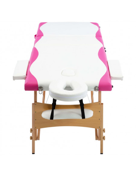 Lettino Massaggio Pieghevole a 3 Sezioni Legno Bianco e Rosa