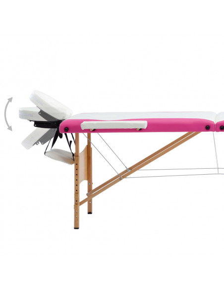 Lettino Massaggio Pieghevole a 3 Sezioni Legno Bianco e Rosa
