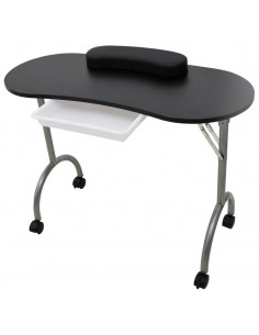 Tavolo Pieghevole per Manicure con Ruote Nero