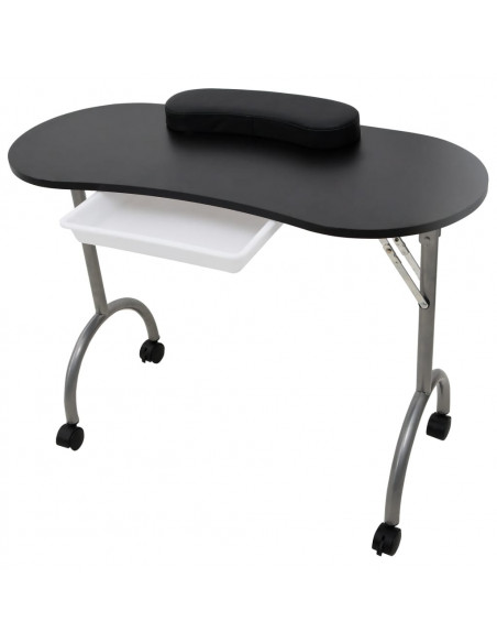 Tavolo Pieghevole per Manicure con Ruote Nero