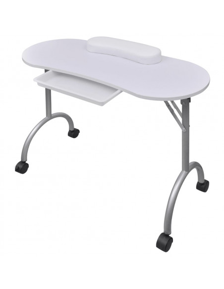 Tavolo Pieghevole per Manicure con Rotelle Bianco