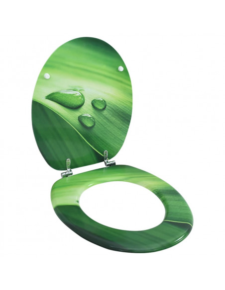 Tavoletta WC con Coperchio MDF Verde Design Goccia d'Acqua
