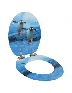 Tavoletta WC con Coperchio Chiusura Morbida MDF Design Pinguino