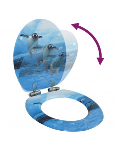 Tavoletta WC con Coperchio Chiusura Morbida MDF Design Pinguino 2