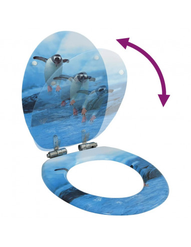 Tavoletta WC con Coperchio Chiusura Morbida MDF Design Pinguino