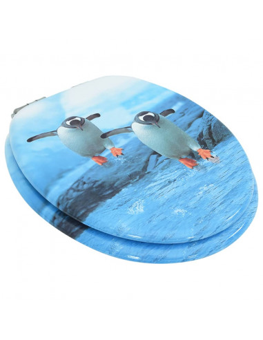 Tavoletta WC con Coperchio Chiusura Morbida MDF Design Pinguino