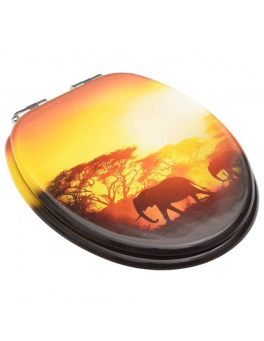 Tavoletta WC con Coperchio Chiusura Morbida MDF Design Savana