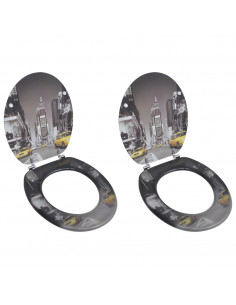 Tavolette WC con Coperchi 2 pz in MDF Design New York