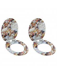 Copriwater 2pz con Chiusura Ammortizzata in MDF Design Ciottoli 2