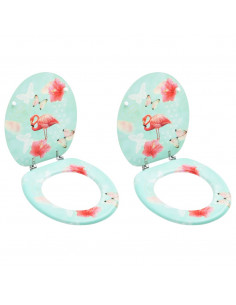 Tavolette WC con Coperchi 2 pz in MDF Design Fenicottero
