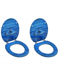 Tavolette WC con Coperchi 2 pz in MDF Blu Design Goccia d'Acqua