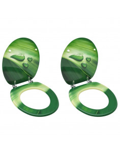 Tavolette WC e Coperchi 2 pz in MDF Verde Design Goccia d'Acqua