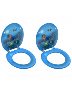 Tavolette WC con Coperchi 2 pz in MDF Design Fondo Mare