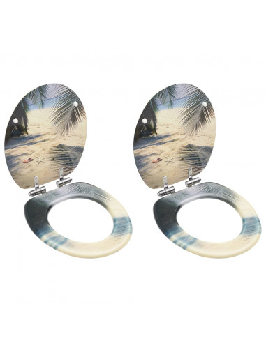 Copriwater 2 pz Chiusura Ammortizzata in MDF Design Spiaggia