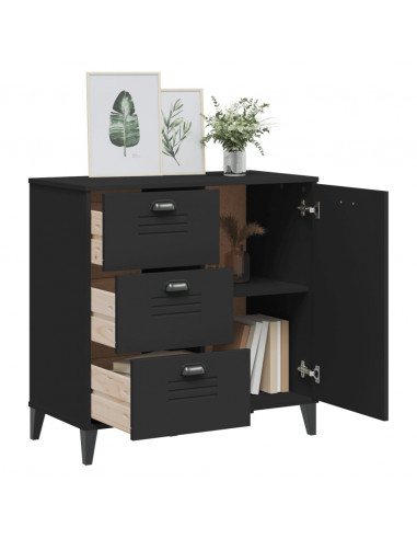 Credenza VIKEN Nera 80x40x80 cm in Legno Massello di Pino