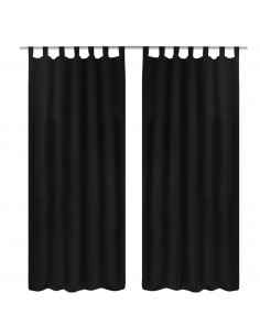 Tende Micro-Raso Nere 2 pz con Occhielli 140 x 245 cm