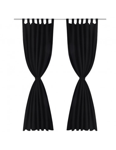 Tende Micro-Raso Nere 2 pz con Occhielli 140 x 245 cm