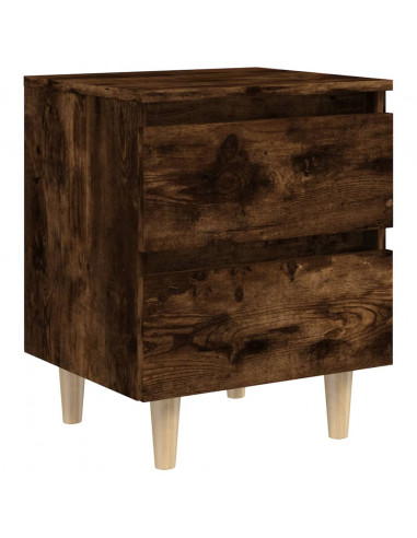 Comodino con Gambe in Legno Massello Rovere Fumo 40x35x50 cm