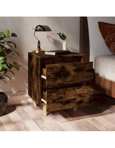 Comodino con Gambe in Legno Massello Rovere Fumo 40x35x50 cm