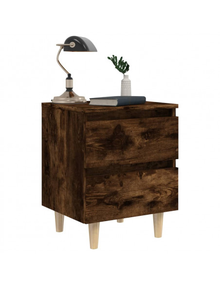 Comodino con Gambe in Legno Massello Rovere Fumo 40x35x50 cm