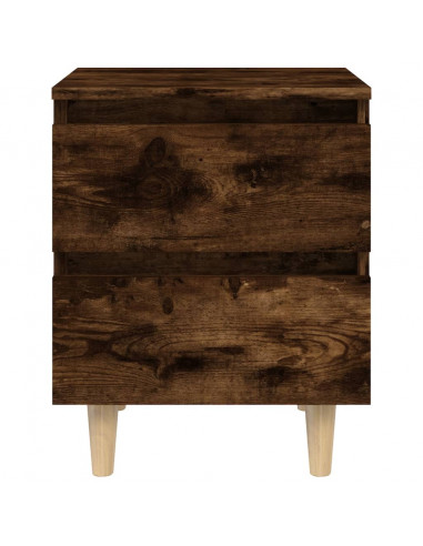 Comodino con Gambe in Legno Massello Rovere Fumo 40x35x50 cm