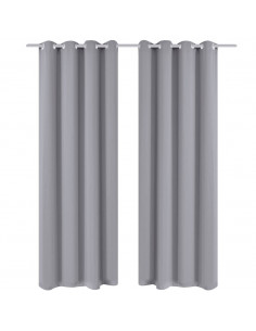Tende Oscuranti Grigie con Anelli Metallo Blackout 135 x 245 cm 2 pz