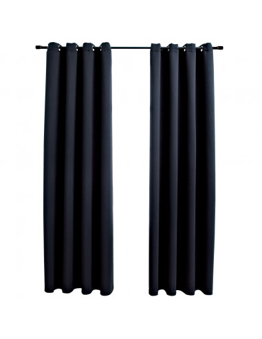Tende Oscuranti con Anelli in Metallo 2 pz Nere 140x225 cm