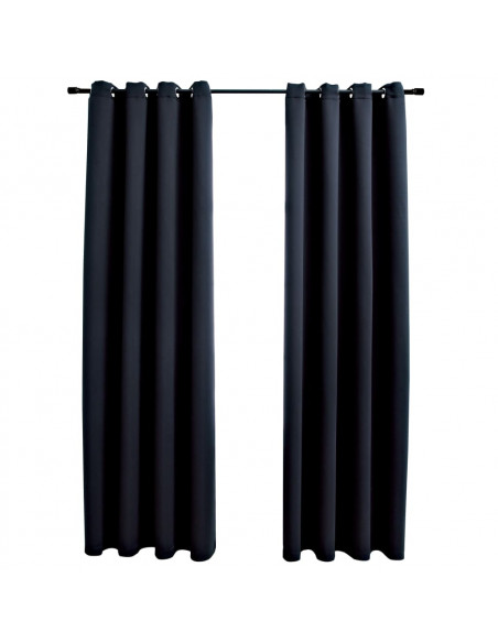 Tende Oscuranti con Anelli in Metallo 2 pz Nere 140x225 cm