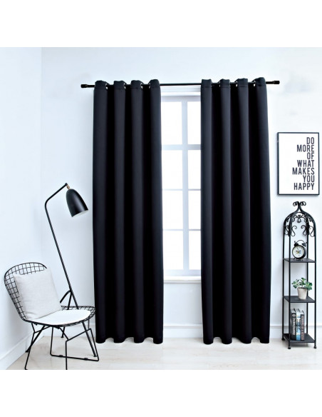 Tende Oscuranti con Anelli in Metallo 2 pz Nere 140x225 cm