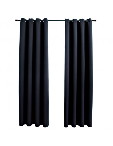 Tende Oscuranti con Anelli in Metallo 2 pz Nere 140x245 cm