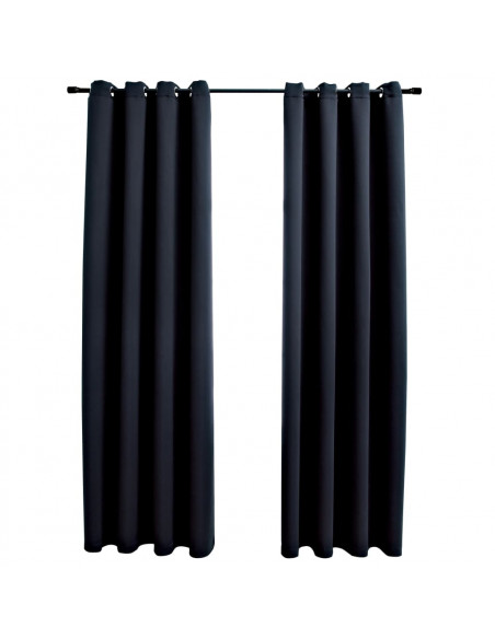 Tende Oscuranti con Anelli in Metallo 2 pz Nere 140x245 cm