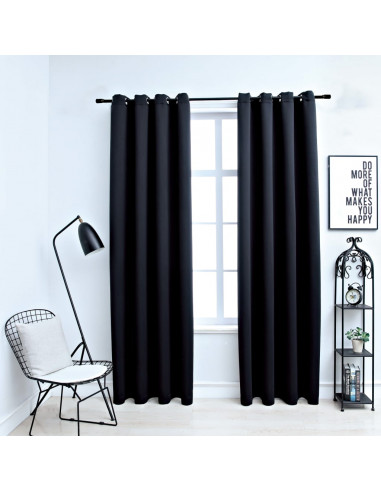 Tende Oscuranti con Anelli in Metallo 2 pz Nere 140x245 cm