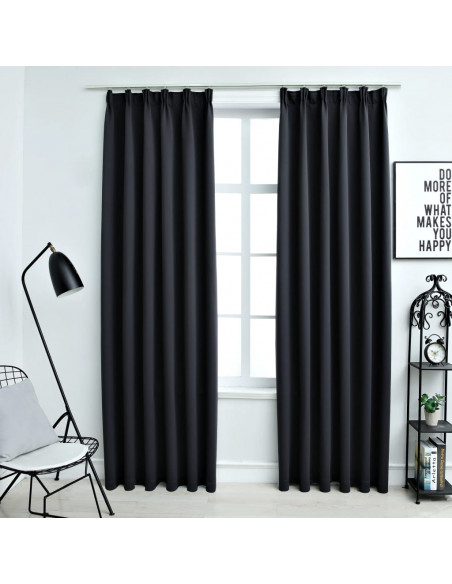 Tende Oscuranti con Ganci 2 pz Nere 140x175 cm