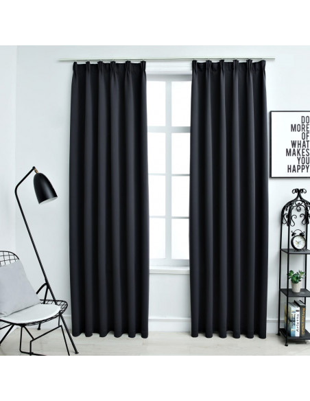 Tende Oscuranti con Ganci 2 pz Nere 140x245 cm