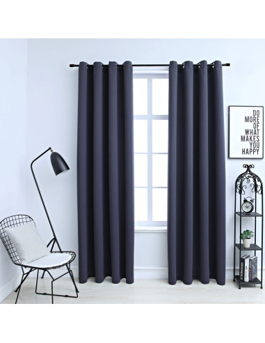 Tende Oscuranti con Anelli in Metallo 2 pz Antracite 140x175 cm