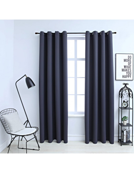 Tende Oscuranti con Anelli in Metallo 2 pz Antracite 140x175 cm