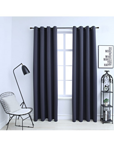 Tende Oscuranti con Anelli in Metallo 2 pz Antracite 140x225 cm