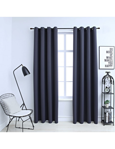 Tende Oscuranti con Anelli in Metallo 2 pz Antracite 140x225 cm