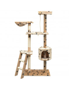 Albero per Gatti Tiragraffi Sisal 150 cm Zampe Stampate Beige 2